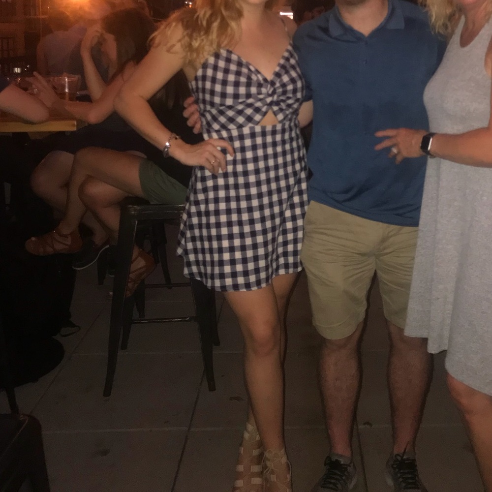 Navy and white gingham dress